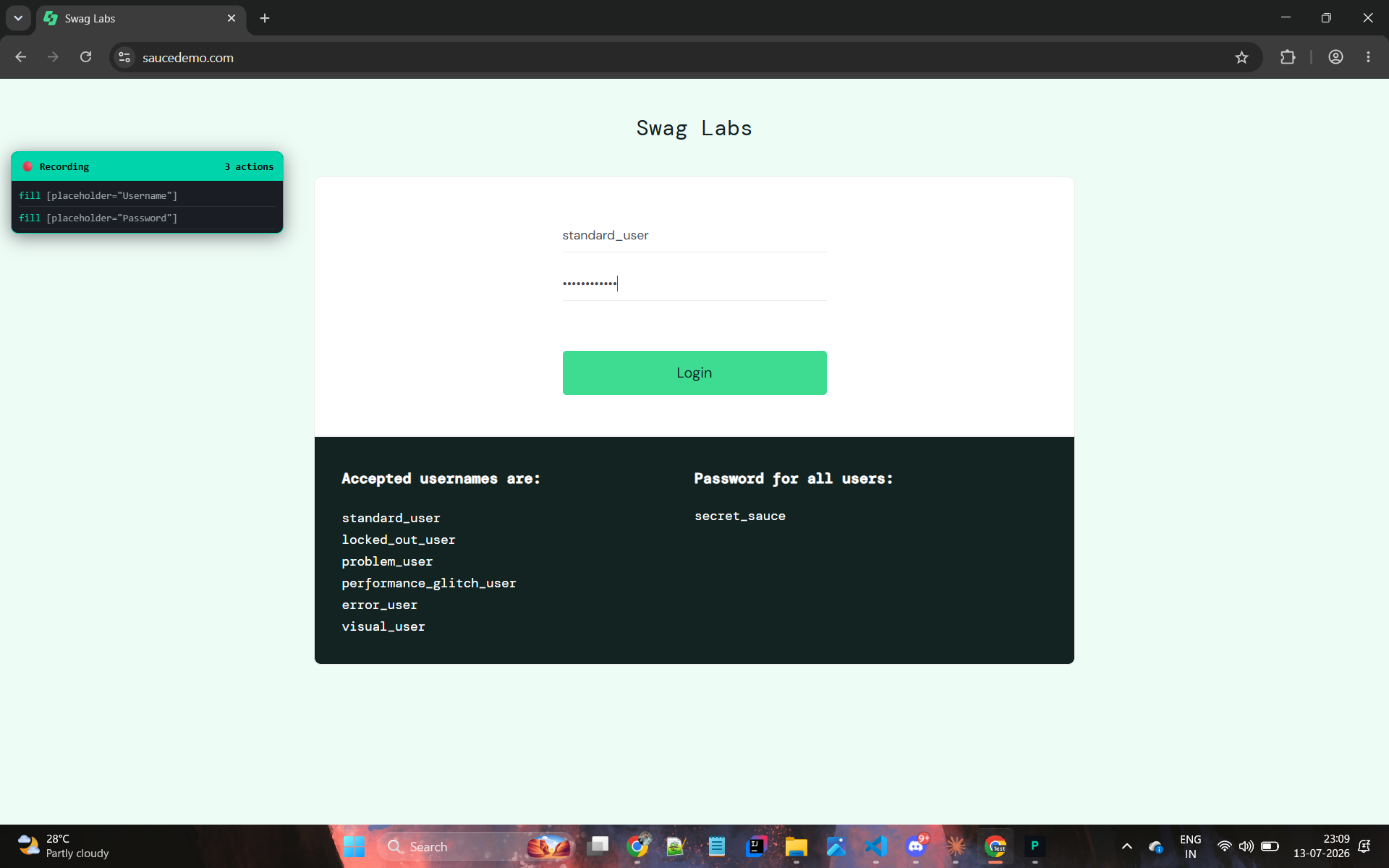 Recording a login flow